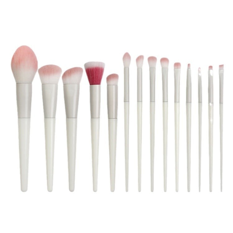 Set 14 Pensule de Machiaj cu Peri Moi, Vivimall, cu Suport pentru Depozitare, Bej - vivimall.ro