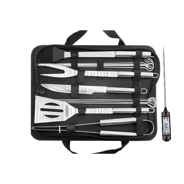 Set 14 ustensile inox pentru grătar cu geantă | GrillMaster - vivimall.ro