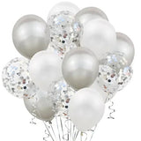 Set 15 baloane pentru petrecere, Flippy, alb/argintiu, 30 cm - vivimall.ro