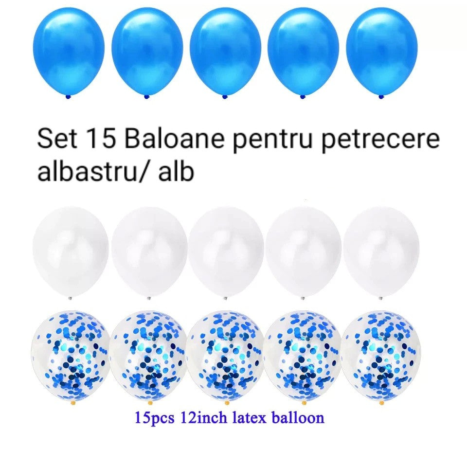 Set 15 baloane pentru petrecere, Flippy, albastru/ alb, 30 cm - vivimall.ro