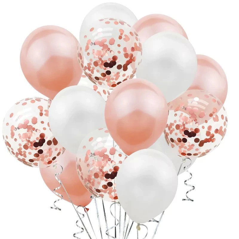 Set 15 baloane pentru petrecere, Vivimall, rose gold/ alb, 30 cm