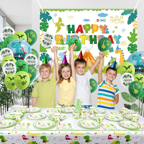 Set 16 Accesorii de Masa, Flippy, Colectia Dino Park, 136 Piese, din Carton/Plastic/Hartie, Multicolor