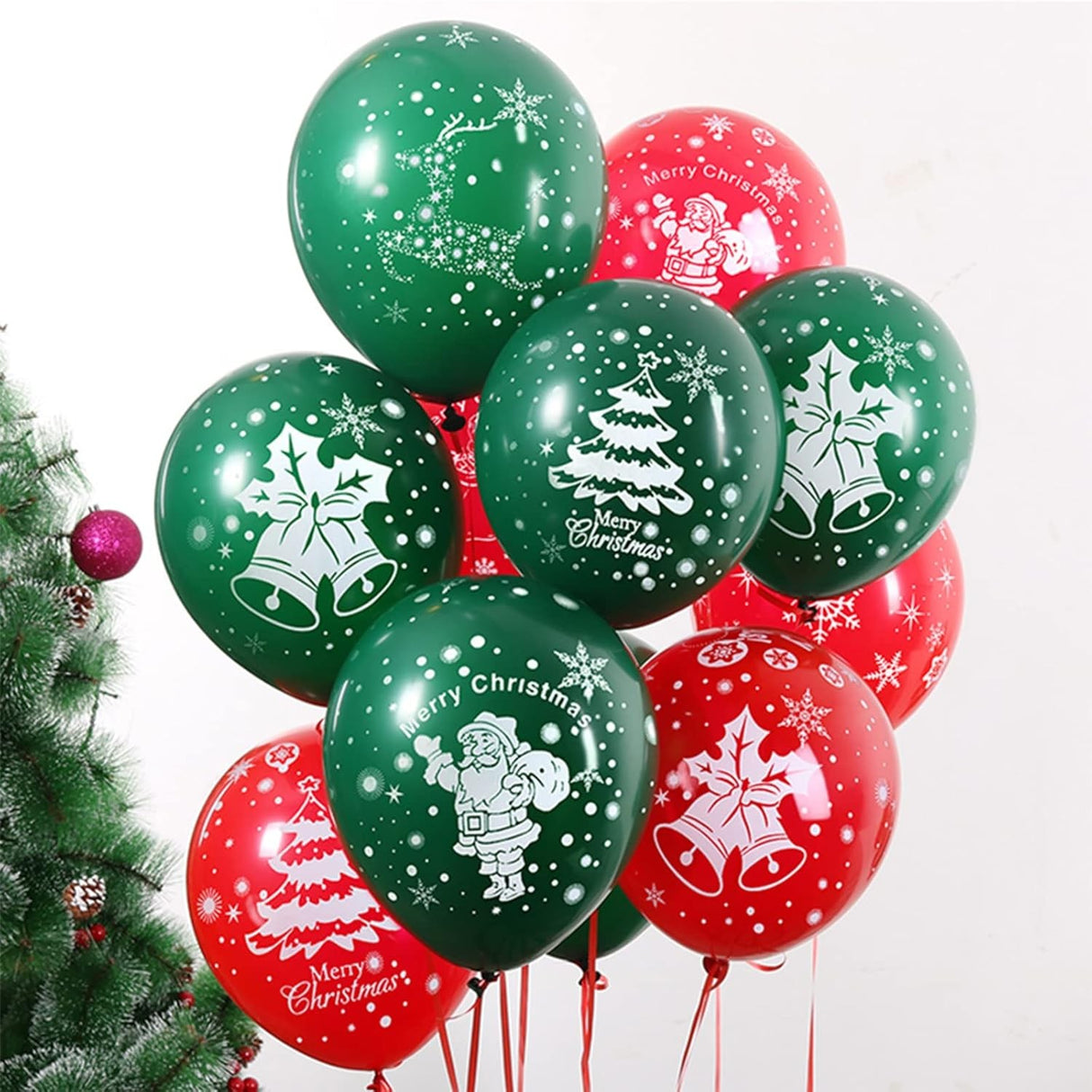 Set 16 Baloane Din Latex, Tematica Craciun, 25 Cm, Rosu - vivimall.ro