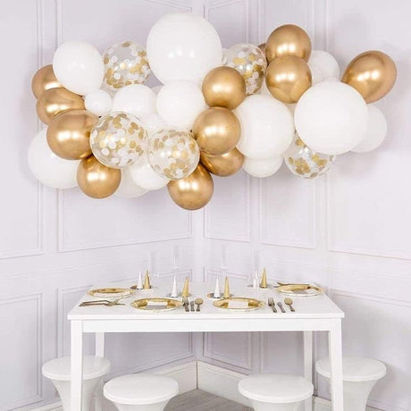 Set 16 Baloane Din Latex, 30 Cm, Alb, Auriu, Confetti, 2.8 G - vivimall.ro