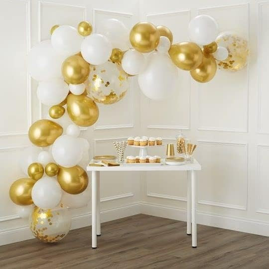 Set 16 Baloane Din Latex, 30 Cm, Alb, Auriu, Confetti, 2.8 G - vivimall.ro