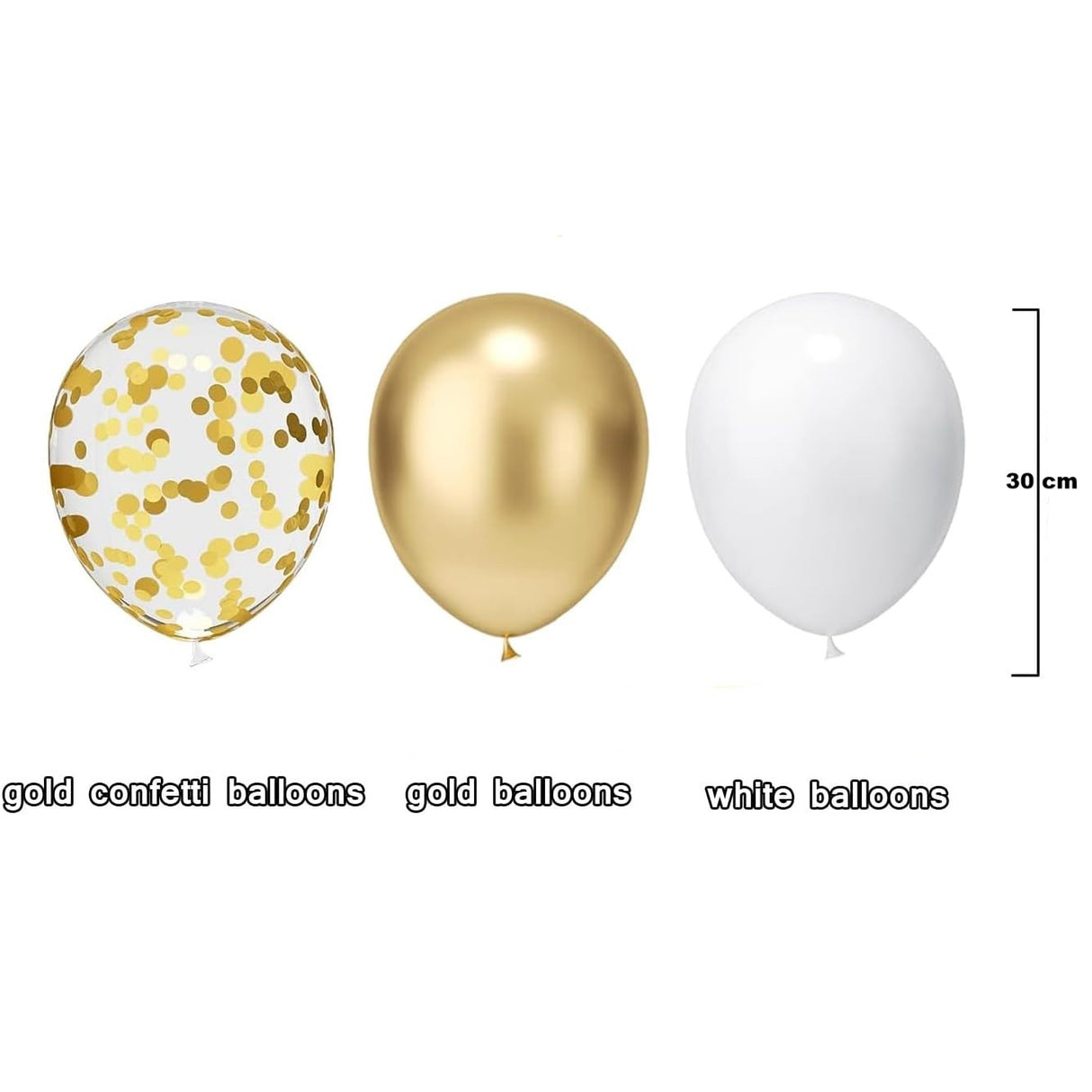 Set 16 Baloane Din Latex, 30 Cm, Alb, Auriu, Confetti, 2.8 G - vivimall.ro