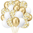 Set 16 Baloane Din Latex, 30 Cm, Alb, Auriu, Confetti, 2.8 G - vivimall.ro