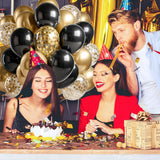 Set 16 Baloane din Latex, Vivimall, Model Party, 30 cm, Auriu, Negru, Confetti, 2.8 g