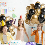 Set 16 Baloane din Latex, Vivimall, Model Party, 30 cm, Auriu, Negru, Confetti, 2.8 g