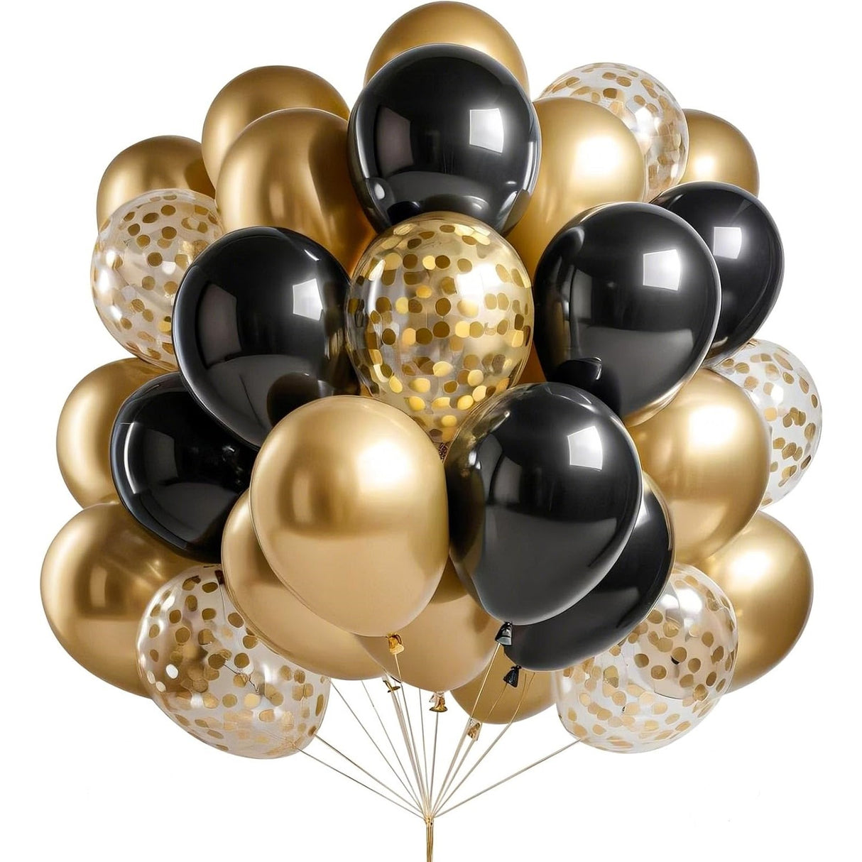 Set 16 Baloane din Latex, Vivimall, Model Party, 30 cm, Auriu, Negru, Confetti, 2.8 g