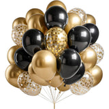 Set 16 Baloane din Latex, Vivimall, Model Party, 30 cm, Auriu, Negru, Confetti, 2.8 g