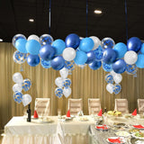 Set 16 Baloane din Latex Metalizate, Vivimall, Model Party, 30 cm, Alb, Albastru, Albastru Chrome, Transparent Confetti 2.8 g