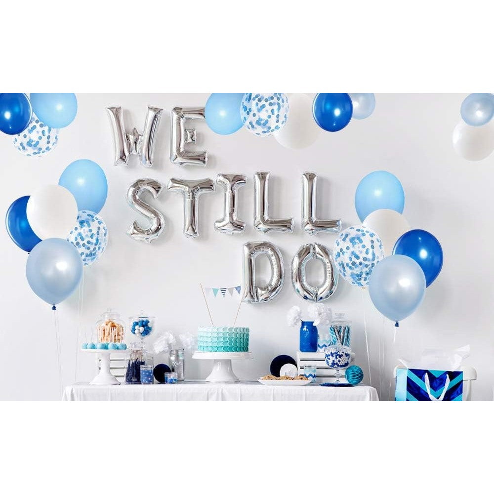 Set 16 Baloane Din Latex Metalizate, 30 Cm, Alb, Albastru, Albastru Chrome, Confetti 2.8 G - vivimall.ro