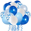 Set 16 Baloane Din Latex Metalizate, 30 Cm, Alb, Albastru, Albastru Chrome, Confetti 2.8 G - vivimall.ro
