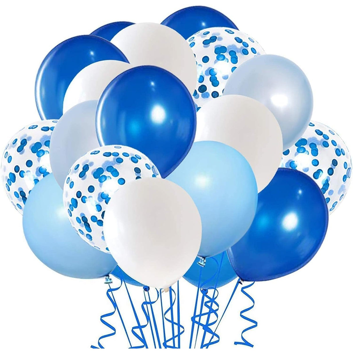Set 16 Baloane Din Latex Metalizate, 30 Cm, Alb, Albastru, Albastru Chrome, Confetti 2.8 G - vivimall.ro