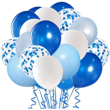 Set 16 Baloane Din Latex Metalizate, 30 Cm, Alb, Albastru, Albastru Chrome, Confetti 2.8 G - vivimall.ro