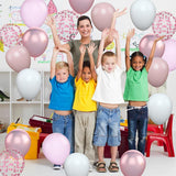 Set 16 Baloane din Latex Metalizate, Vivimall, Model Party, 30 cm, Alb, Roz, Roz Chrome, Transparent Confetti 2.8 g