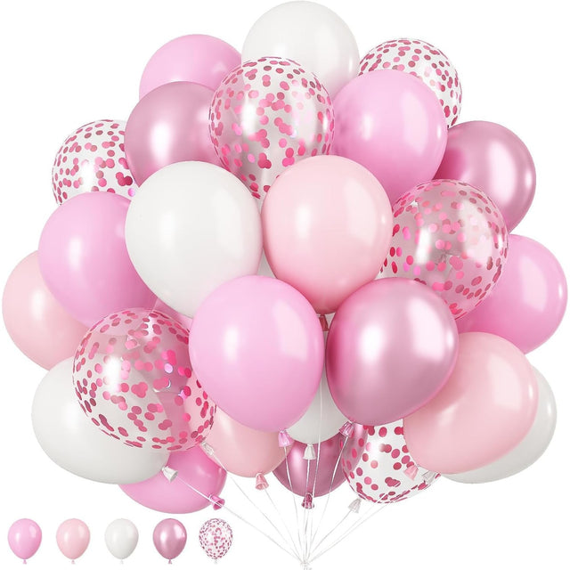 Set 16 Baloane Din Latex Metalizate, 30 Cm, Alb, Roz, Roz Chrome, Confetti 2.8 G - vivimall.ro