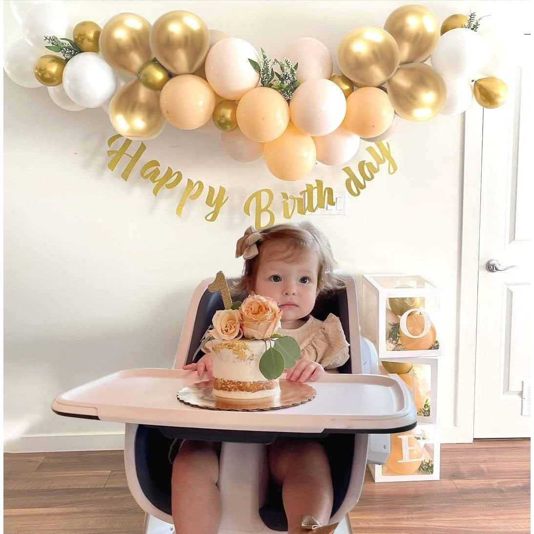 Set 16 Baloane din Latex Metalizate, Vivimall, Model Party, 30 cm, Auriu, Bej Inchis si Deschis, 2.8 g