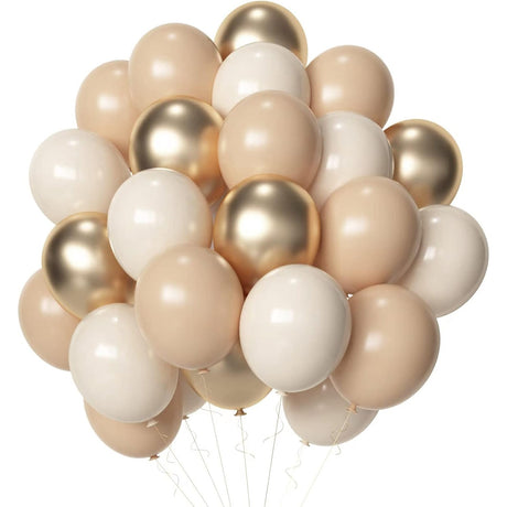 Set 16 Baloane Din Latex Metalizate, 30 Cm, Bej Inchis Si Deschis, 2.8 G - vivimall.ro