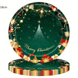 Set 16 Farfurii de Unica Folosinta, Vivimall, Model Brad de Craciun Merry Christmas, Tematica Craciun, 18 cm, Verde - vivimall.ro