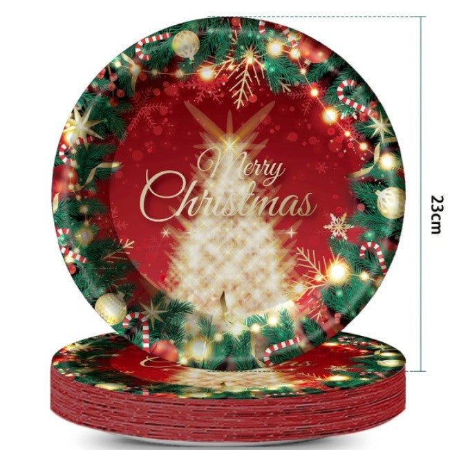 Set 16 Farfurii De Unica Folosinta, Tematica Craciun, 23 Cm, Rosu/ - vivimall.ro