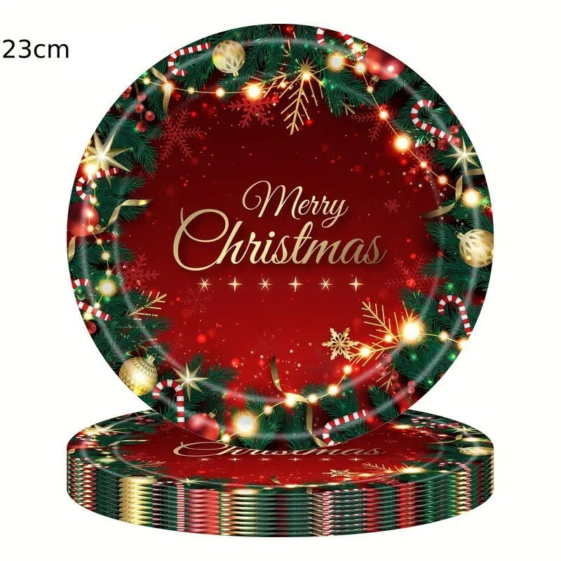Set 16 Farfurii De Unica Folosinta, Tematica Craciun, 23 Cm, Rosu/ - vivimall.ro