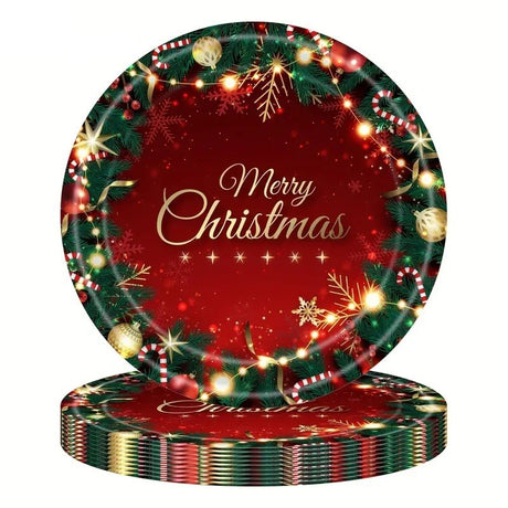 Set 16 Farfurii De Unica Folosinta De Craciun | MerryPlates - vivimall.ro
