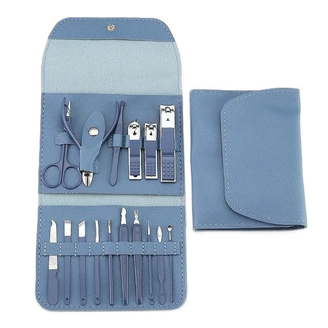 Set 16 Piese De Ingrijire Cosmetica, Pentru Manichiura, Pedichiura, Fata, Geanta Organizatoare Din Piele Ecologica Inclusa - vivimall.ro