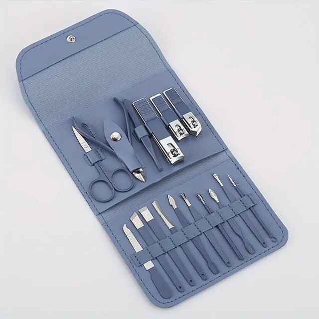 Set 16 Piese De Ingrijire Cosmetica, Pentru Manichiura, Pedichiura, Fata, Geanta Organizatoare Din Piele Ecologica Inclusa - vivimall.ro