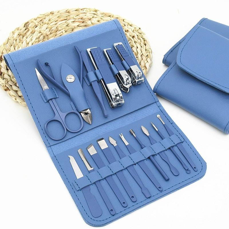Set 16 Piese De Ingrijire Cosmetica, Pentru Manichiura, Pedichiura, Fata, Geanta Organizatoare Din Piele Ecologica Inclusa - vivimall.ro