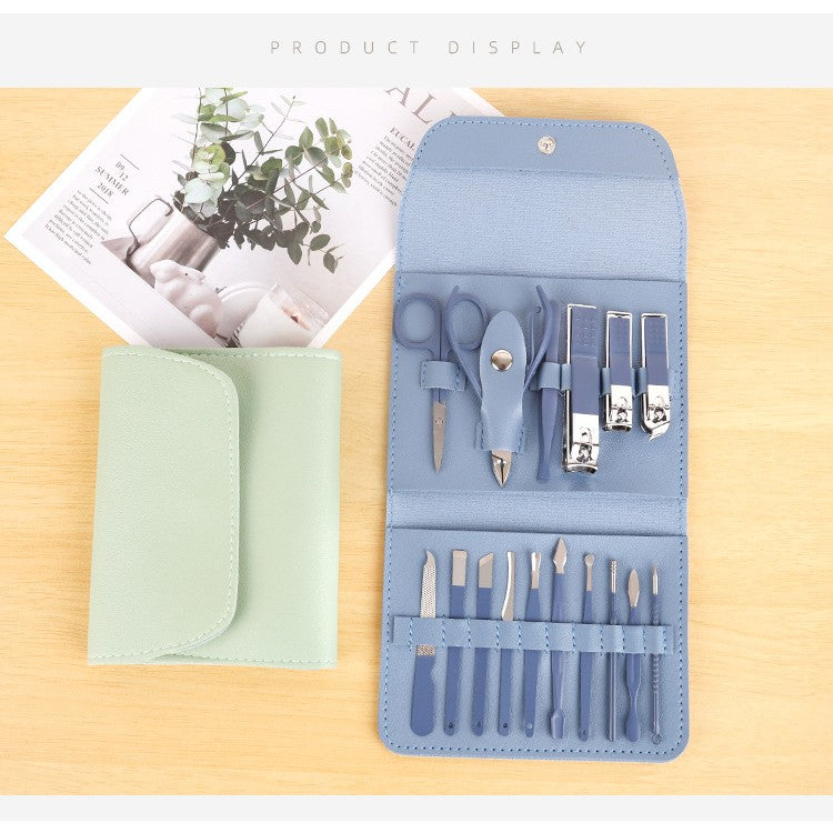 Set 16 Piese De Ingrijire Cosmetica, Pentru Manichiura, Pedichiura, Fata, Geanta Organizatoare Din Piele Ecologica Inclusa - vivimall.ro