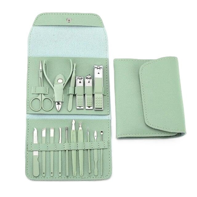 Set 16 Piese De Ingrijire Cosmetica, Pentru Manichiura, Pedichiura, Fata, Geanta Organizatoare Din Piele Ecologica Inclusa - vivimall.ro