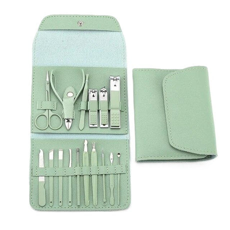 Set 16 Piese De Ingrijire Cosmetica, Pentru Manichiura, Pedichiura, Fata, Geanta Organizatoare Din Piele Ecologica Inclusa - vivimall.ro