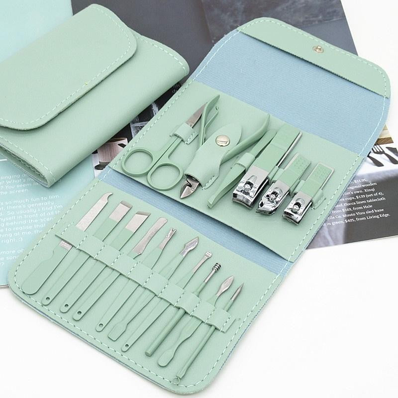 Set 16 Piese De Ingrijire Cosmetica, Pentru Manichiura, Pedichiura, Fata, Geanta Organizatoare Din Piele Ecologica Inclusa - vivimall.ro