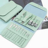 Set 16 Piese De Ingrijire Cosmetica, Pentru Manichiura, Pedichiura, Fata, Geanta Organizatoare Din Piele Ecologica Inclusa - vivimall.ro