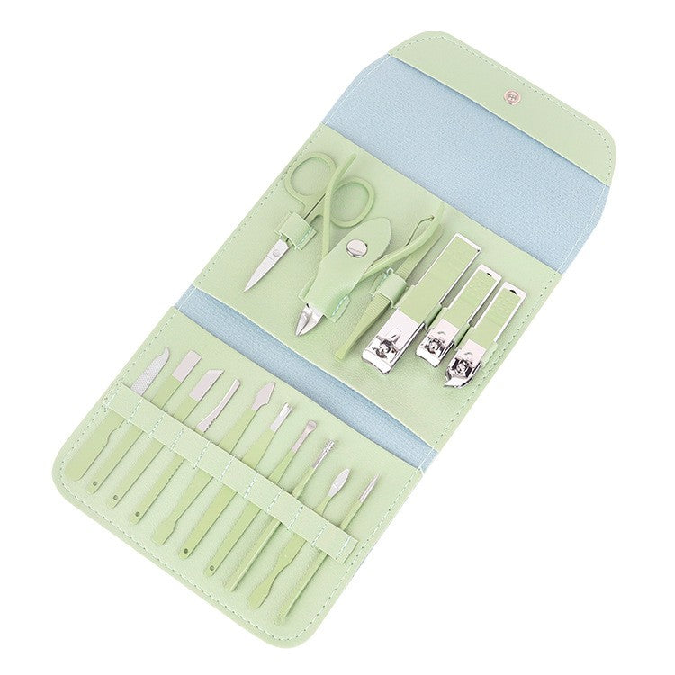Set 16 Piese De Ingrijire Cosmetica, Pentru Manichiura, Pedichiura, Fata, Geanta Organizatoare Din Piele Ecologica Inclusa - vivimall.ro