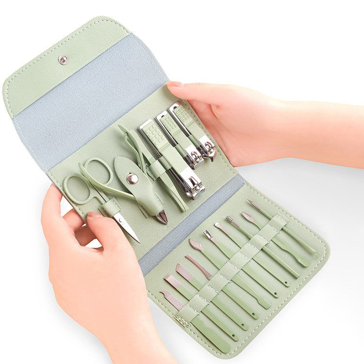 Set 16 Piese De Ingrijire Cosmetica, Pentru Manichiura, Pedichiura, Fata, Geanta Organizatoare Din Piele Ecologica Inclusa - vivimall.ro