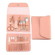 Set 16 Piese De Injire Cosmetica, Pentru Manichiura, Pedichiura, Fata, Geanta Organizatoare Din Piele Ecologica Inclusa, Roz - vivimall.ro
