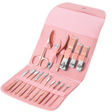 Set 16 Piese De Injire Cosmetica, Pentru Manichiura, Pedichiura, Fata, Geanta Organizatoare Din Piele Ecologica Inclusa, Roz - vivimall.ro