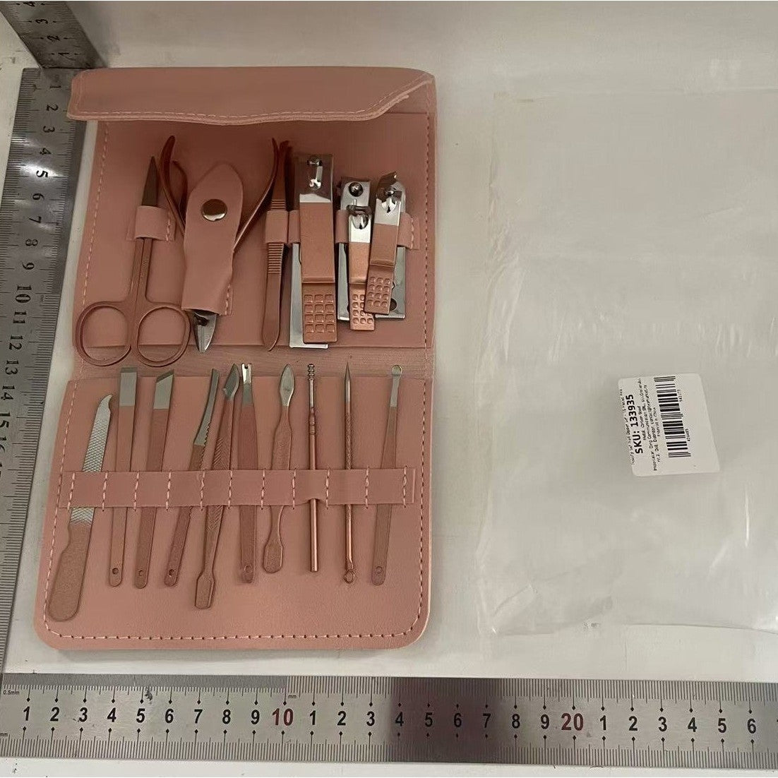 Set 16 Piese De Injire Cosmetica, Pentru Manichiura, Pedichiura, Fata, Geanta Organizatoare Din Piele Ecologica Inclusa, Roz - vivimall.ro