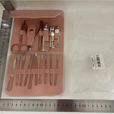 Set 16 Piese De Injire Cosmetica, Pentru Manichiura, Pedichiura, Fata, Geanta Organizatoare Din Piele Ecologica Inclusa, Roz - vivimall.ro