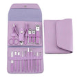 Set 16 Piese De Injire Cosmetica, Pentru Manichiura, Pedichiura, Fata, Geanta Organizatoare Din Piele Ecologica Inclusa, Mov - vivimall.ro
