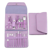 Set 16 Piese De Injire Cosmetica, Pentru Manichiura, Pedichiura, Fata, Geanta Organizatoare Din Piele Ecologica Inclusa, Mov - vivimall.ro