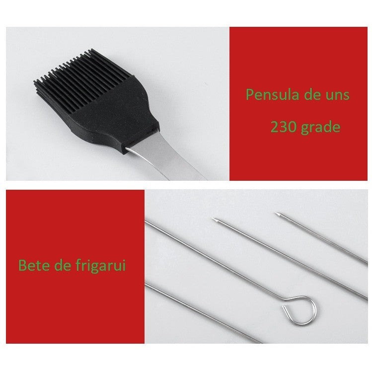 Set 16 Ustensile Pentru Gratar, Din Otel Inoxidabil, Geanta Oxford, Argintiu - vivimall.ro