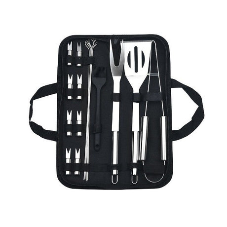 Set 16 Ustensile Pentru Gratar, Din Otel Inoxidabil, Geanta Oxford, Argintiu - vivimall.ro