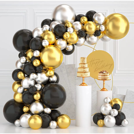 Set 163 Baloane Din Latex, Baloane Party, 12 Cm, 30 Cm, 45 Cm, Negru, Alb - vivimall.ro