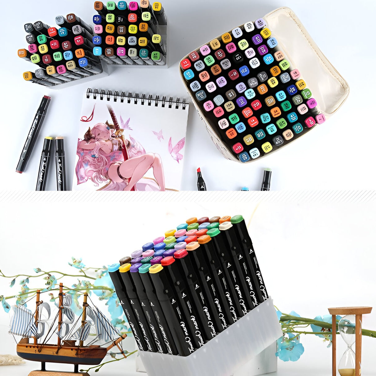 Set 168 Markere, Cu Alcool Touch Room, Cutie Plastic Inclusa, 2 Varfuri - vivimall.ro
