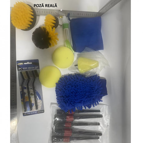Set 17 Accesorii pentru Curatare Auto, Flippy, Interior si Exterior, 4 Capete pentru Bormasina, 5 Pensule, 3 Perii, 1 Laveta, 1 Manusa, 1 Perie Tripla Grilaj, 2 Bureti, Multicolor - vivimall.ro