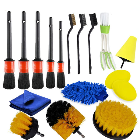 Set 17 Accesorii pentru Curatare Auto, Flippy, Interior si Exterior, 4 Capete pentru Bormasina, 5 Pensule, 3 Perii, 1 Laveta, 1 Manusa, 1 Perie Tripla Grilaj, 2 Bureti, Multicolor - vivimall.ro
